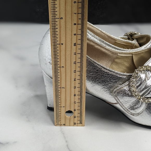 Vintage silver foil leather & rhinestone heels pumps - Picture 4 of 8
